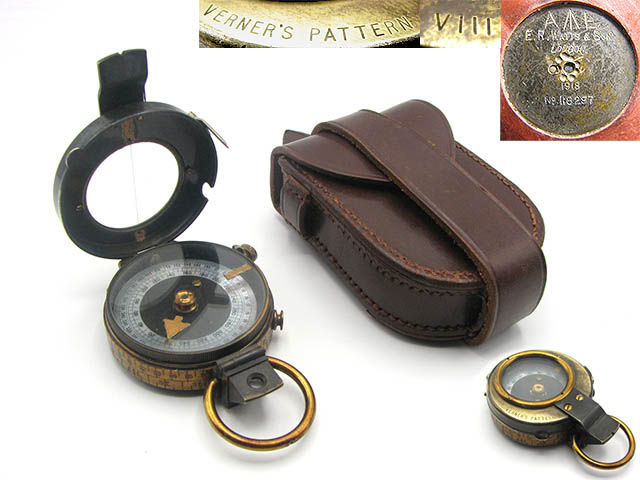 WW1 Verners Pattern MK VIII compass by E R Watts & Son, dated 1918